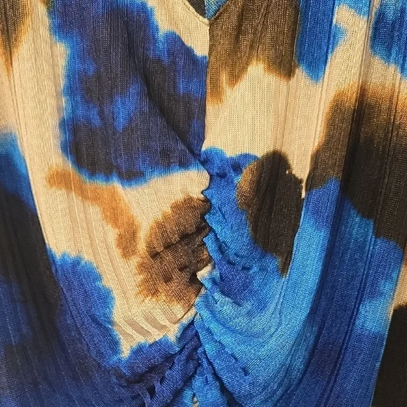 DKNY Multicolor‎ Abstract Tie Dye V-Neck Blouse With Gathered Center Size XL - Picture 6 of 11